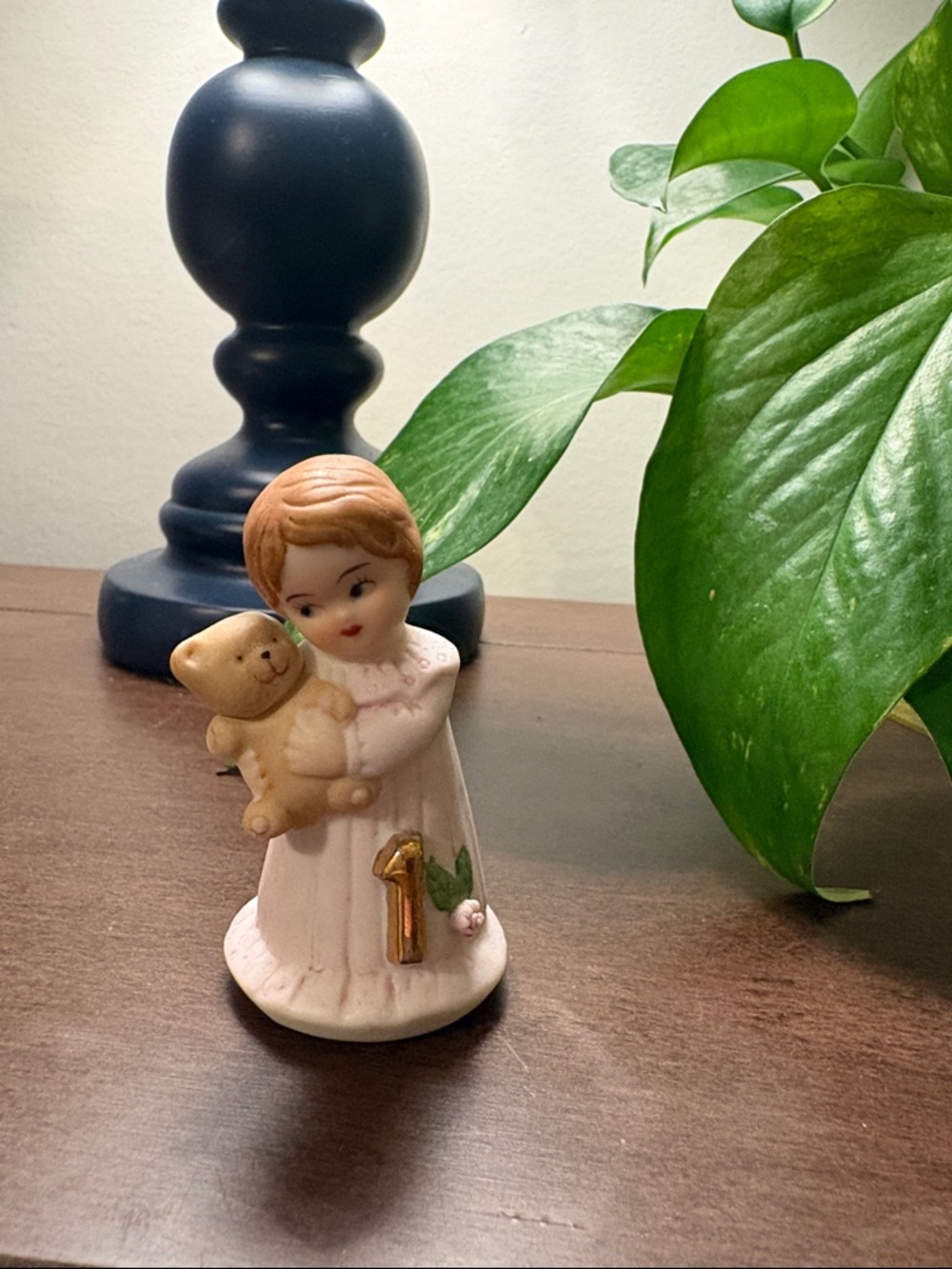 Growing Up Porcelain Girl Figurine in Cream with Gold Accent - age 1